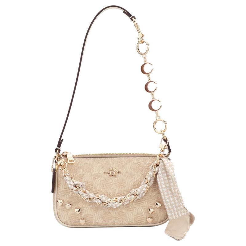 

COACH shoulder bag [Customized bag] Nolita 19 classic old flower print palace crown tassel pearl pendant crossbody date Sand color and chalk white білий