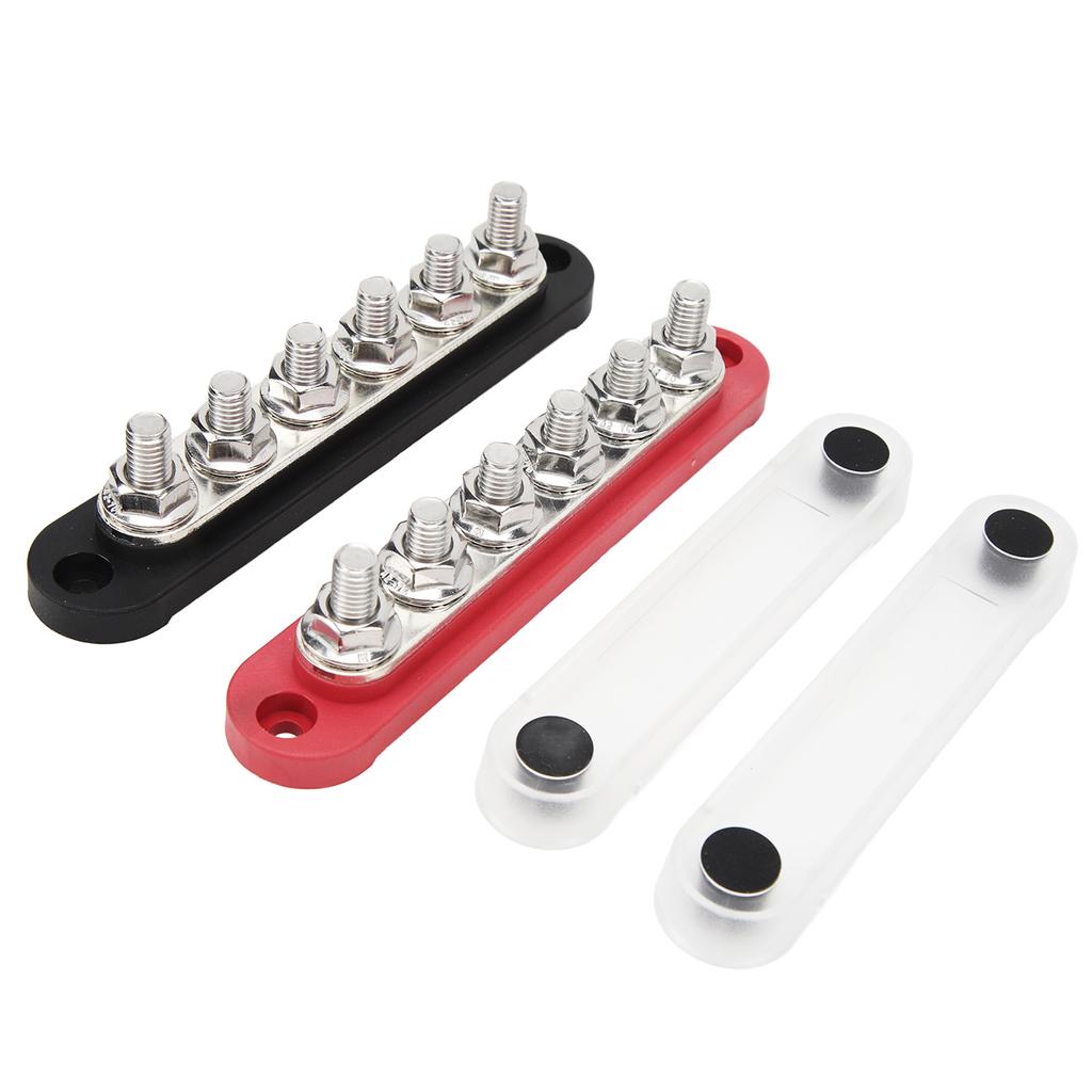 2Pcs Battery Bus Bar 6 X 5 16in M8 150A 6 Channel Power Distribution Block with Cover for Vehicle Solar Systems 12V‑48V