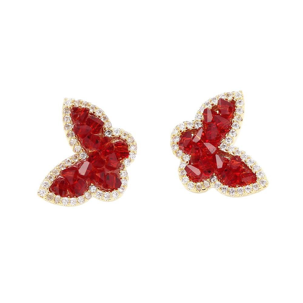 2025 Autumn and Winter New Red Crystal Butterfly Stud Earrings High-end Light Luxury Niche Design Unique Exquisite Earrings Women