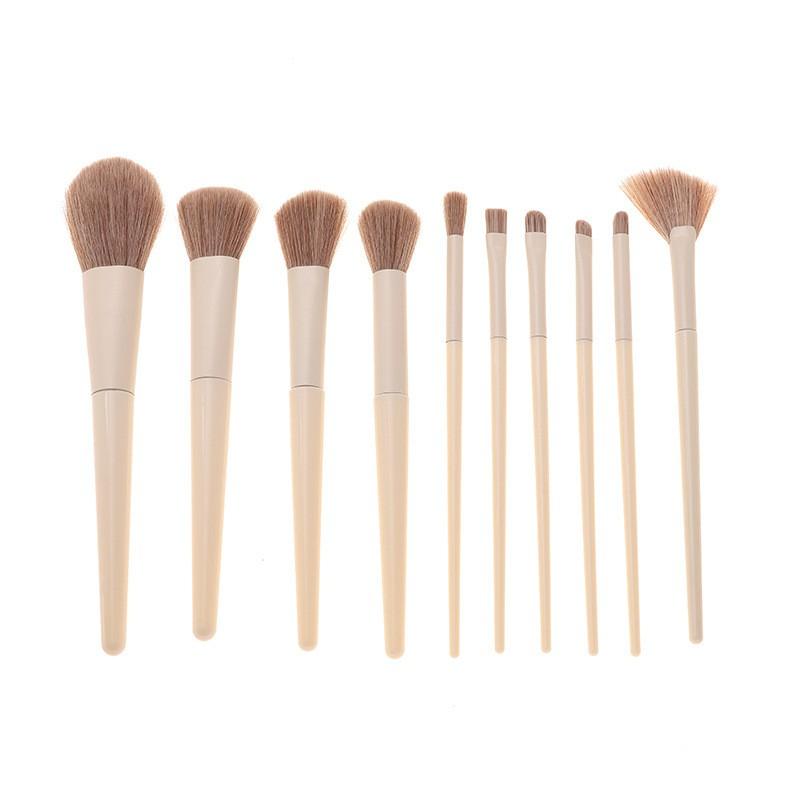 10-Piece Makeup Brush Set With Soft Synthetic Bristles Blush Powder Concealer Eyeshadow - Long Handle Cream White