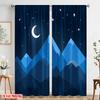 2pcs,2D Plane Printing Curtains&Window Treatment Crescent Moon Over Mountains Versatile Polyester Fabric (without Rod)