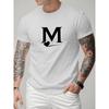Men's Casual Sporty Fashion Short Sleeve T-Shirt with Creative M Letter and Heart-Shaped Pattern Print, Stretchy and Comfortable, Suitable for Sports