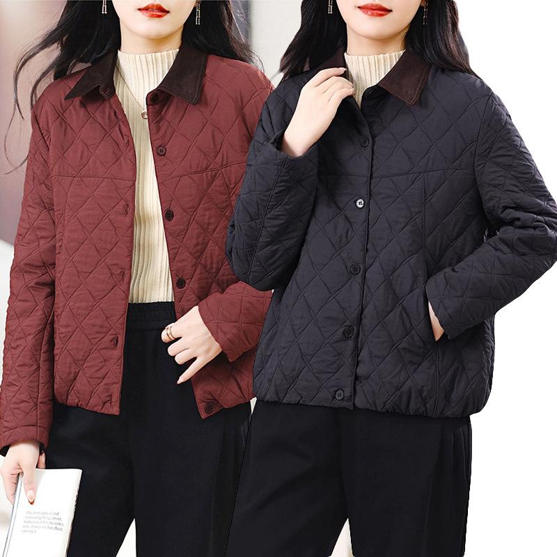 Winter Fashion Light Lapel Diamond Quilted Jacket Warm Cotton Jacket