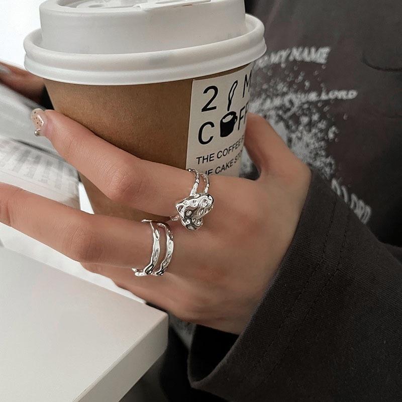 Elegant Heart Womens Pattern Ring Unique Korean Style Adjustable Open Design For Lovers Fashion