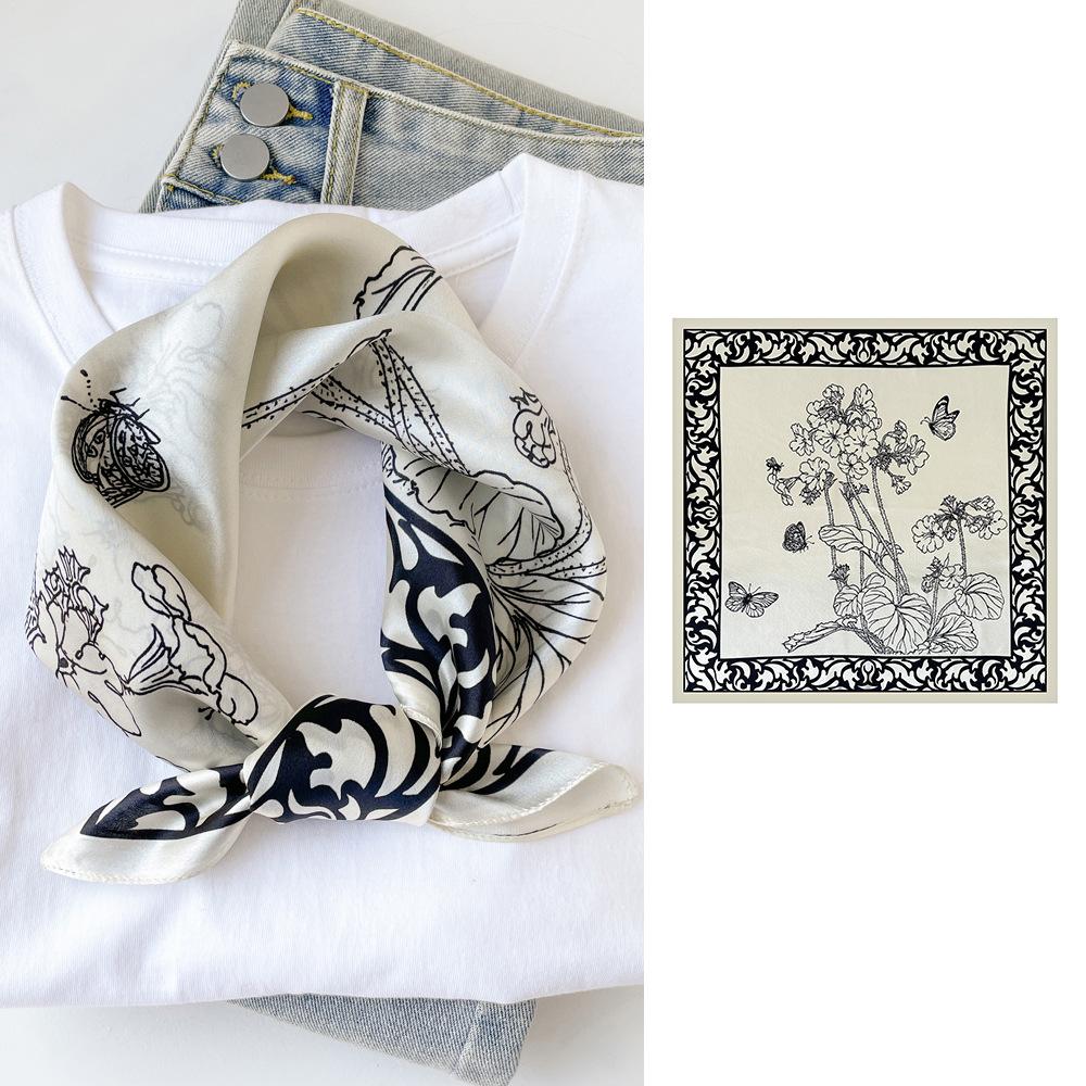 Top Women 100% Silk Scarfs Fashion Bright Flowers Color 50CM Small Sqare Scarfs Neck Decorative Wrap Printed Party Scarves