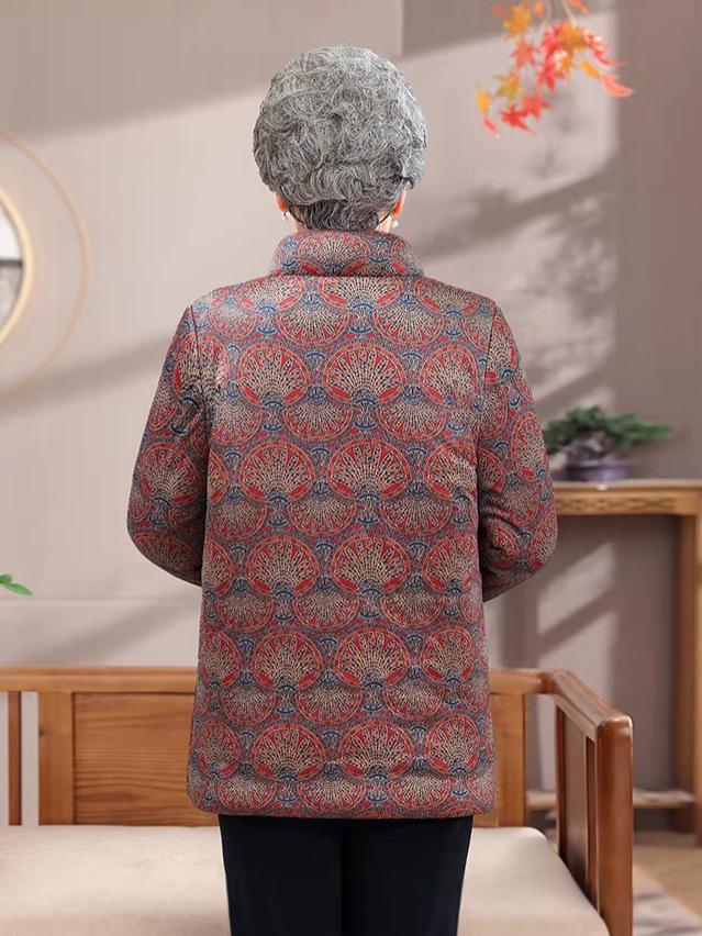 Warm, Thickened Stand Collar Jacket with Fleece Lining for Elderly Women (70-80 years), Cotton Padded for Cold-Proof Comfort.