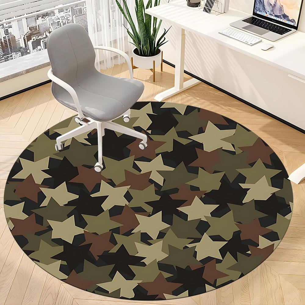 1PCCamouflage Stars Office Round Area Rug,  Mat Suitable For Office, Under Office Chairs Bedroom Living Room Home Decor, Room Deco