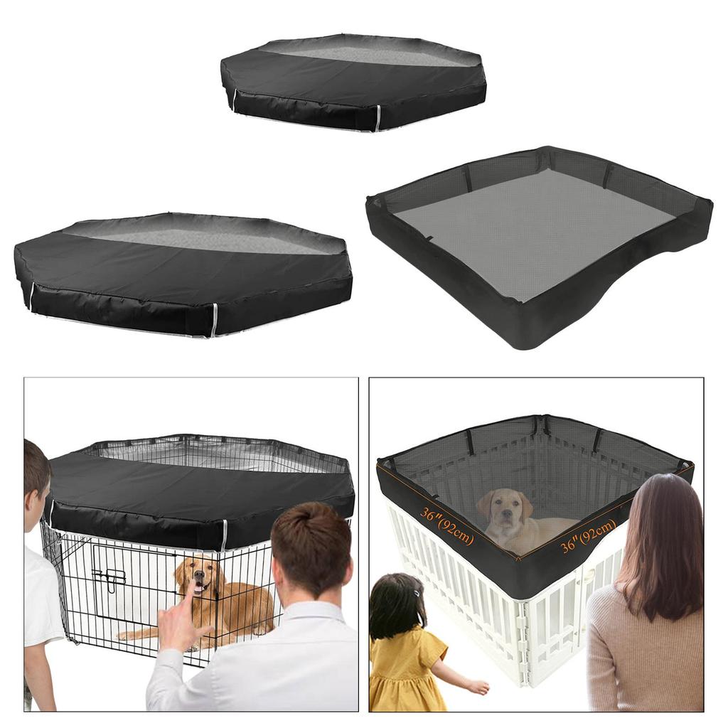 Puppy Playpen Cover Sunproof with Adjustable Half Mesh Dogs Top Cover Foldable Mesh Fabric Top Cover for Outdoor Indoor