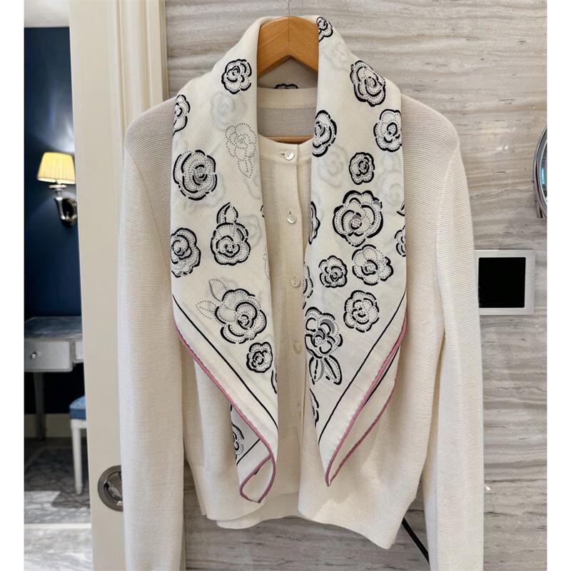 NINA SOLOR Camellia Print Silk-Wool Square Scarf