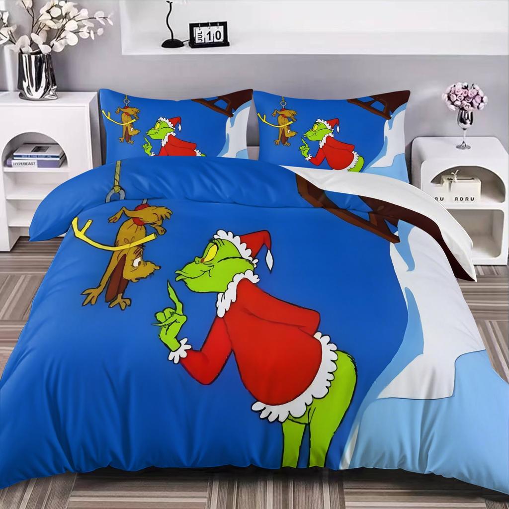 NEU Green Monster Stole Christmas Komfort Bettwäscheset Bettwäscheset Grinch Bettbezug-Set King Queen Größe Für Jungen Mädchen Geschenke