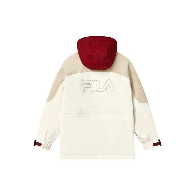 Fila Color Block Casual Mid-Length Hooded Down Jacket Women Outerwear Cloud-Mushroom-White F11W249924FWT