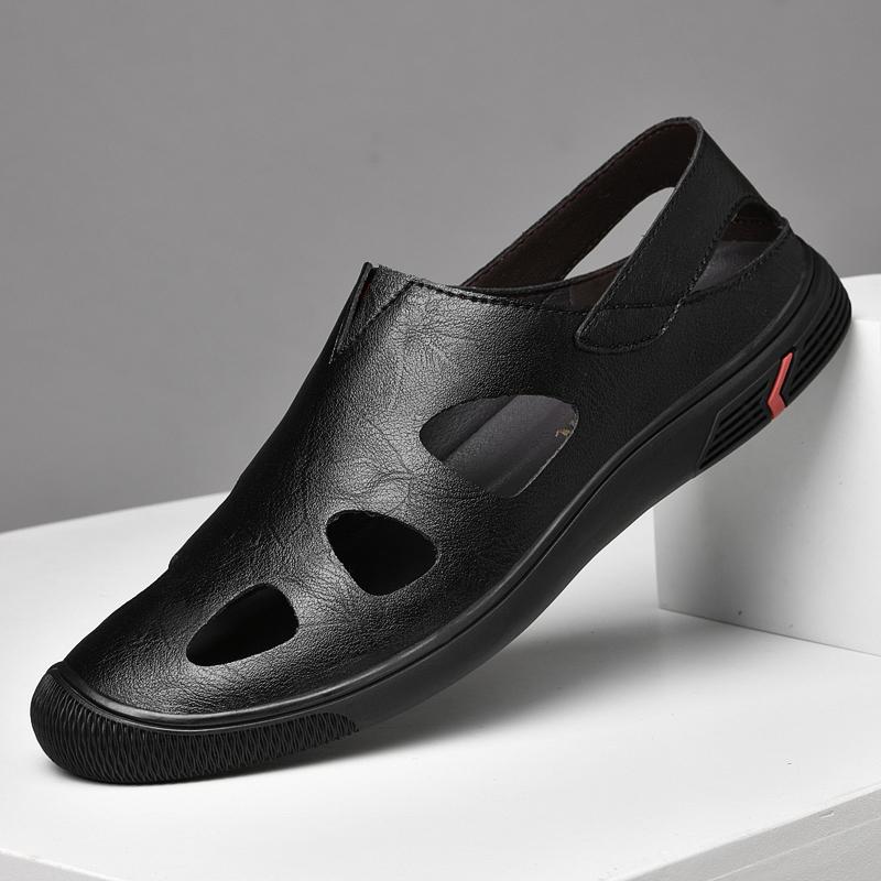 Fashion Handmade Leather Summer New Flats Business Sandals for Man Fashion Mens Hollow Out Casual Shoes Comfortable Breathable Slippers