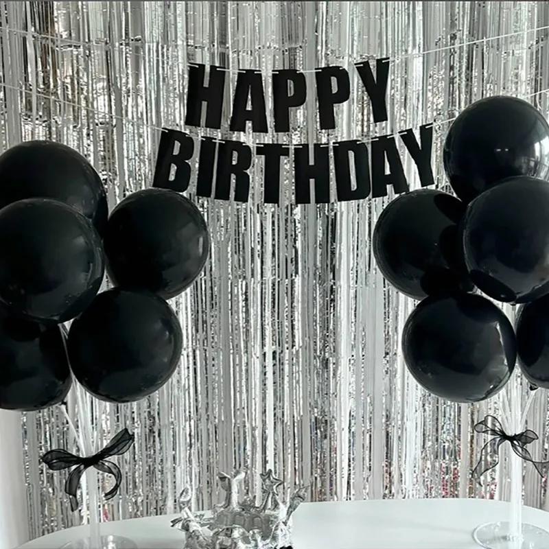 1Set Black Happy Birthday Party Banner Happy Birthday Wall Hanging Decoration Photo Prop Backdrop Decor Birthday Supplies