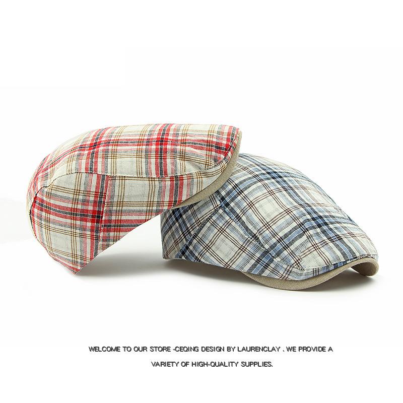 Spring Summer Thin Plaid Beret Women's British Retro Paintsman's Cap Forward Cap Men's Peaked Cap