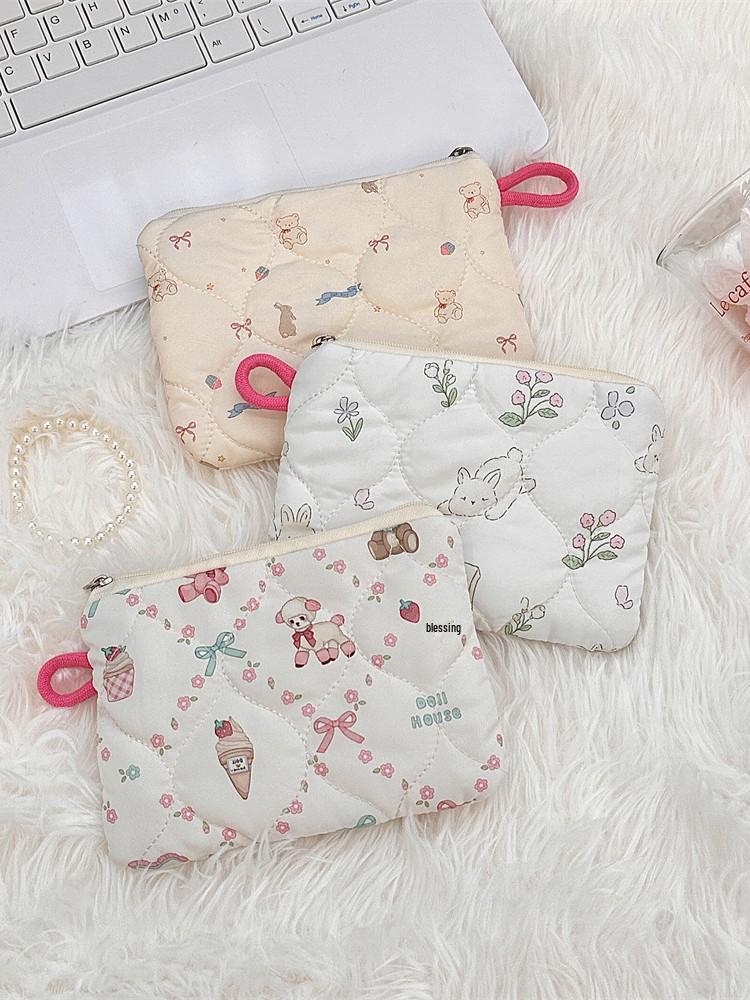 Cartoon Quilted Makeup Bag - Small Clutch & Coin Purse