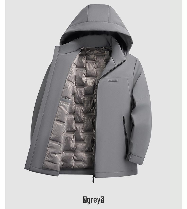 Men's Winter Down Jacket with Detachable Hood - Thick, Warm, and Stylish Outerwear for Middle-Aged Men.