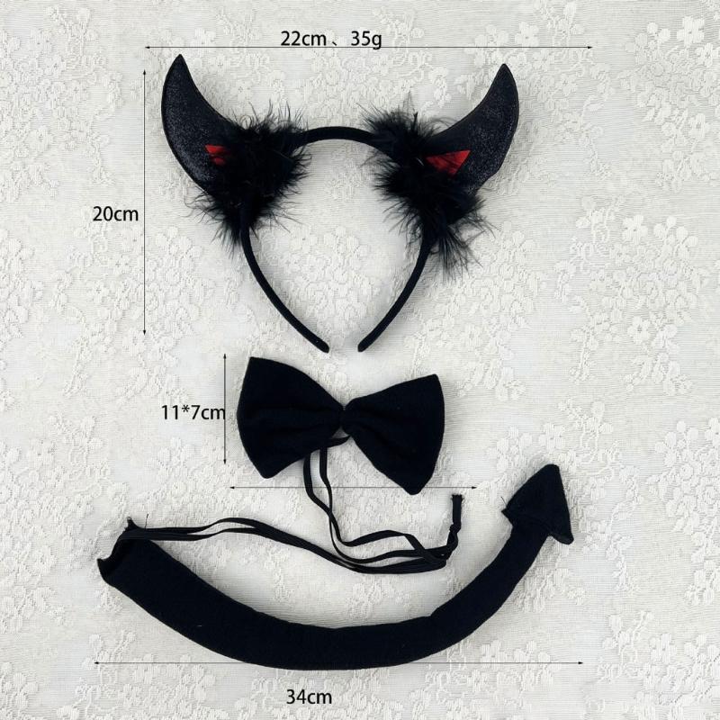 Halloween Cow Costume Animal Dress up Set Includes Cow Horn Headband, Tail, Bowtie for Kid Girl Halloween Cosplay Party