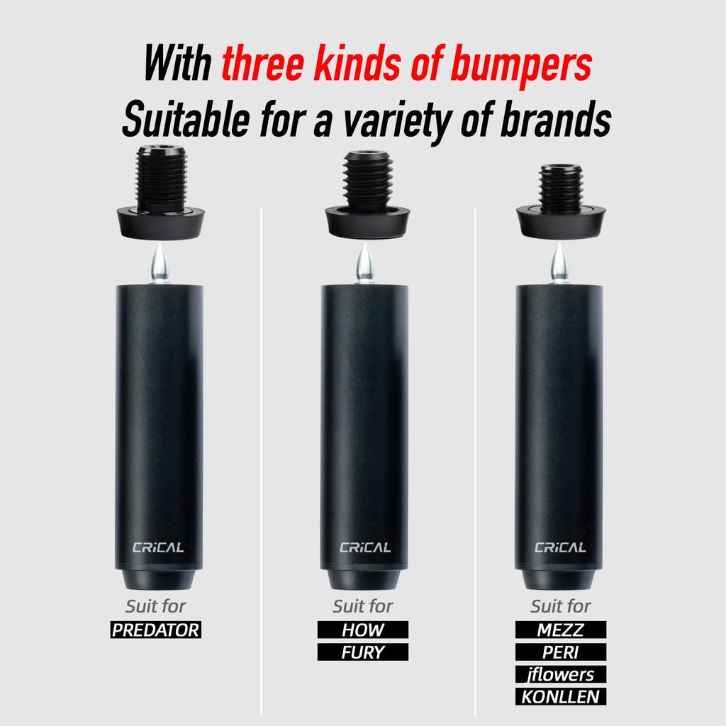 CRICAL Pool Cue Extensions, 2/3/4/8 Inch Carbon Fiber Billiard Cue Extensions with 7 Bumpers, Billiard Accessories