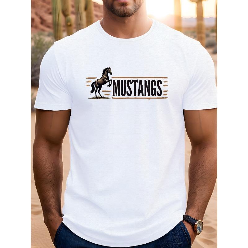 

Plus Size Men S Mustangs Graphic T-Shirt - Casual Crew Neck, Short Sleeve, Perfect for Summer, Casual Attire|Graphic Tee S белый
