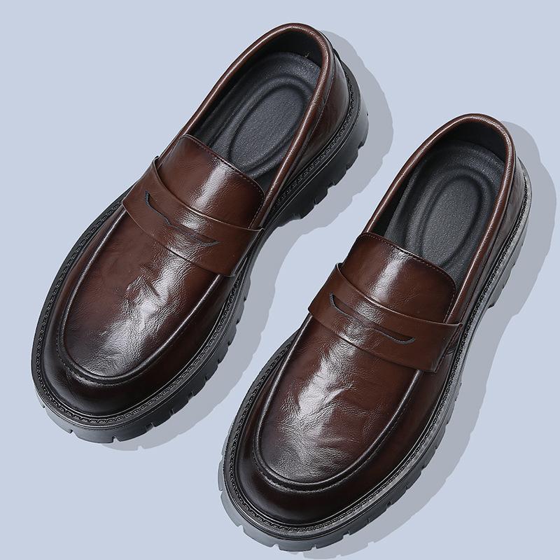 Paris Platform Derby Shoes Men's Sense of High-end Increased Casual Leather Shoes British Commuter Breathable Dress Big Head Loafers