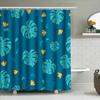 Blue Pattern Shower Curtain Home Decor Waterproof Bathroom Liner for Bathtub Tropical Leaves with Yellow Flowers Design (180x205