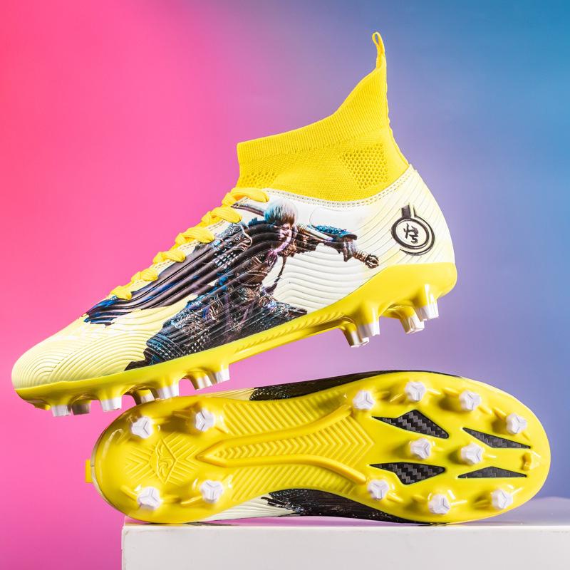 2025 New Black Wukong Series Large Size High-top Football Shoes Adult AG Long Nails TF Broken Nails Student Sneakers