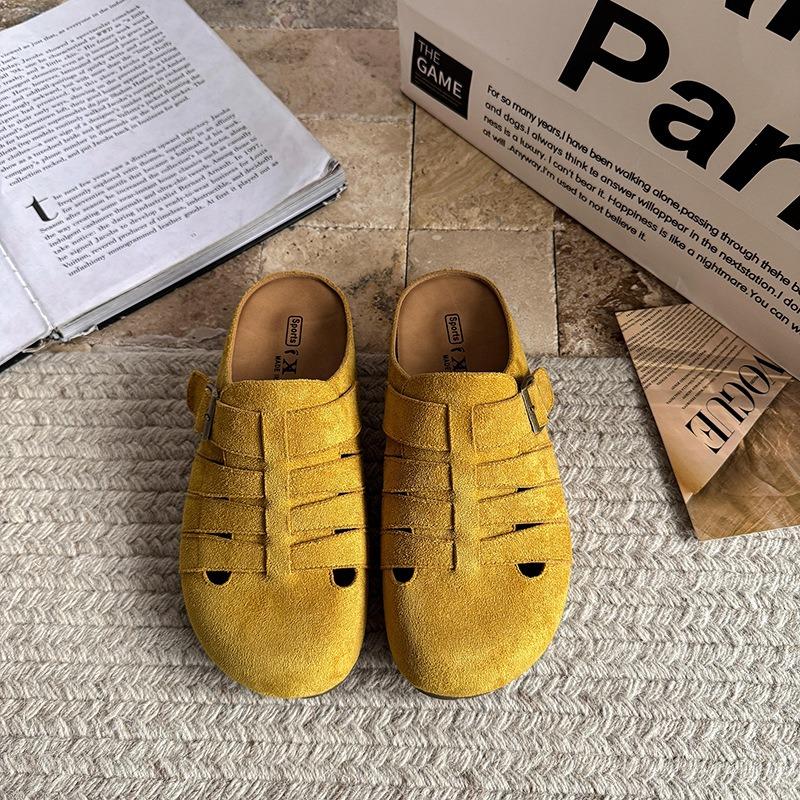 Cowhide version~ Genuine leather women's flat-bottomed retro baotou half slippers women's summer wear pig cage sandals