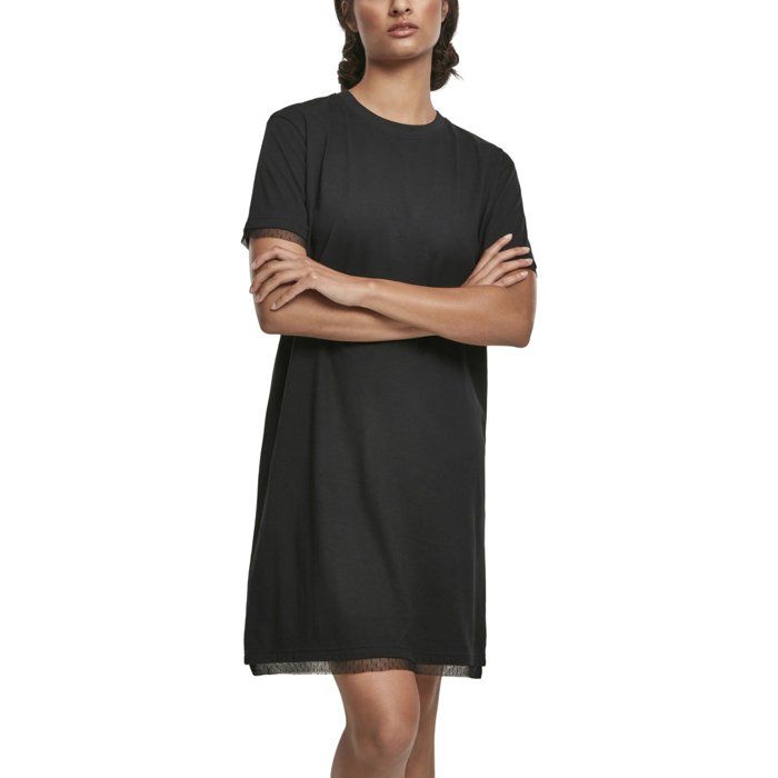 Urban Classics Ladies - Boxy Lace Hem Robe noir