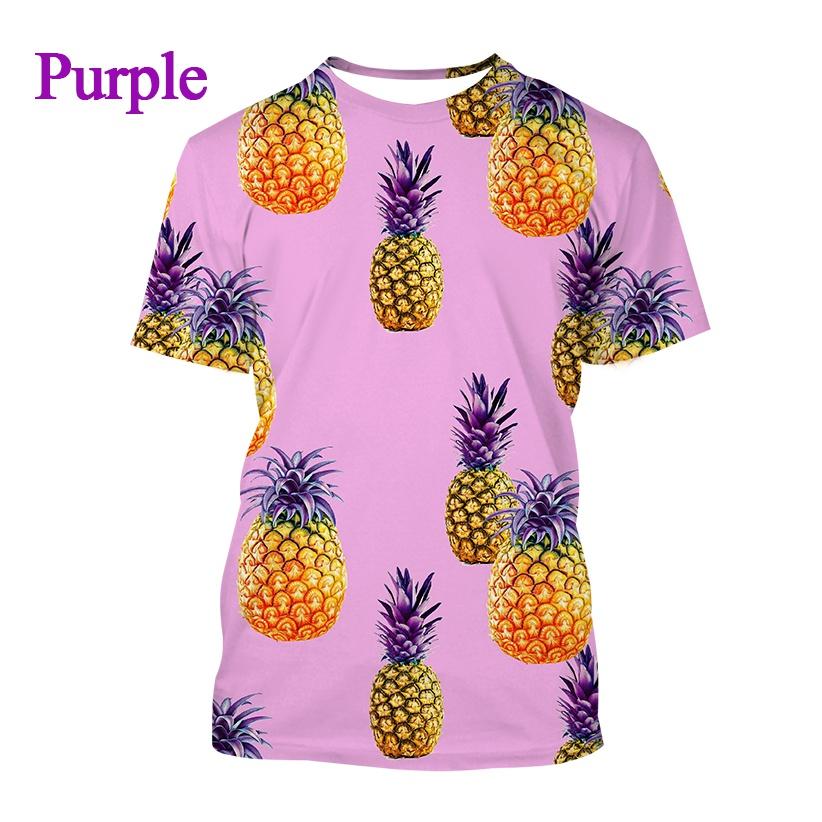 Summer Round Neck 3D Pineapple Pattern Print Top Fashionable Casual Short Sleeved Men's and Women's Unisex T-shirts