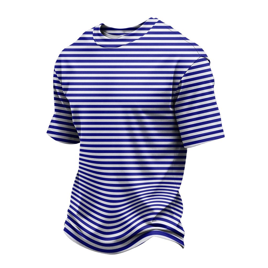Men's Casual Quick-Dry Short Sleeve Shirt with Round Neck Lightweight Mesh and Striped Design