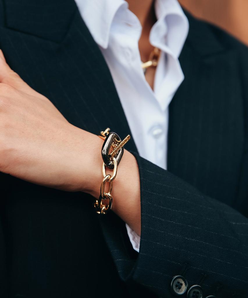 Sundaydiscoclub Black Square Chain Bracelet Gold