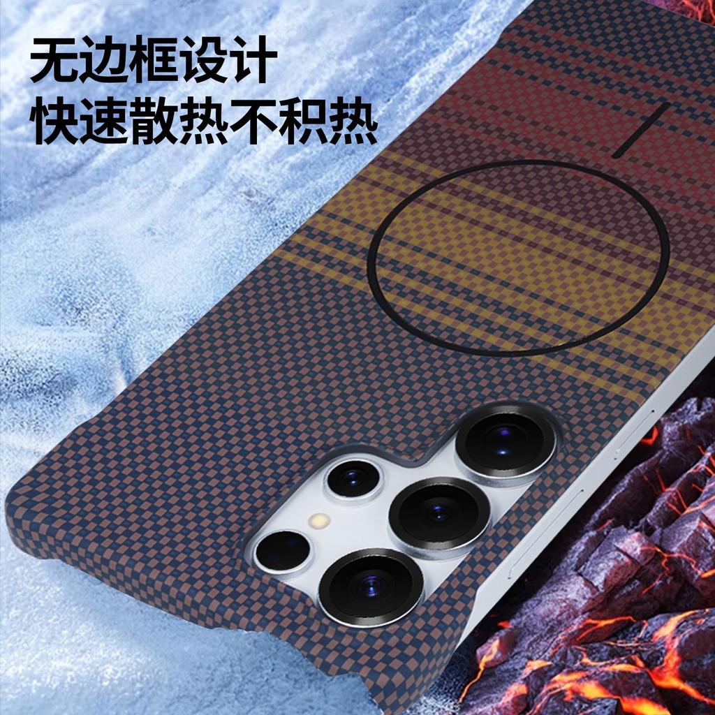 Applicable to Samsung S26UItra borderless magnetic mobile phone case Kevlar pattern s25plus ultra-thin S24 protective case