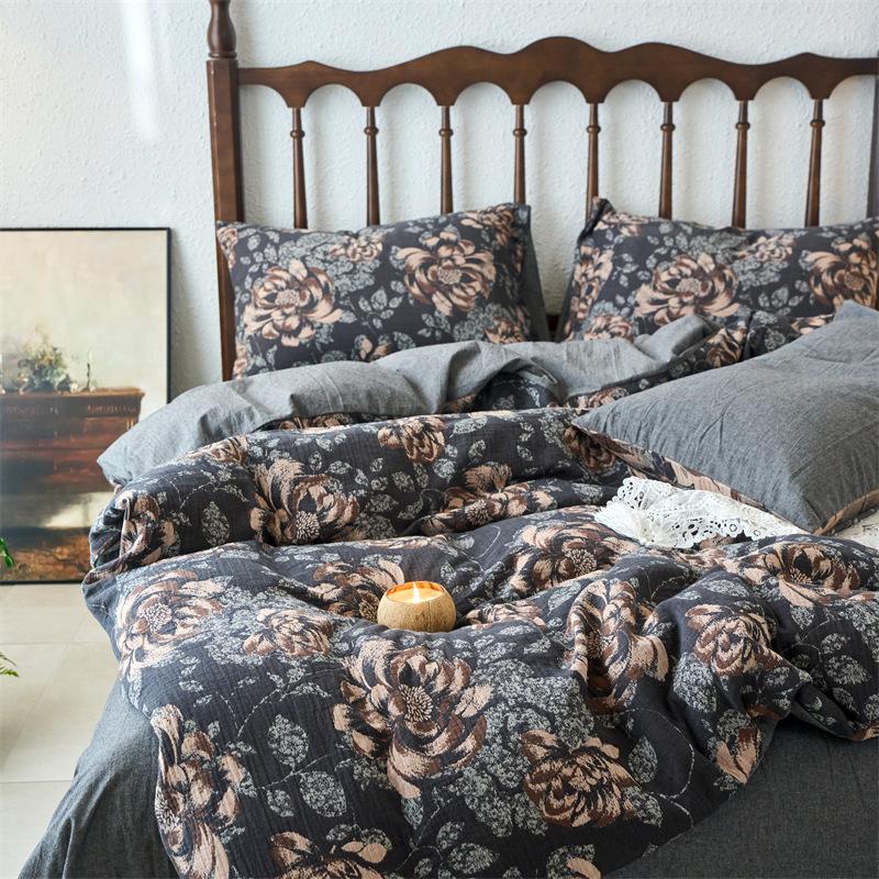 Class A Cotton Color-Woven Jacquard Double-Layer Yarn, Pure Cotton Aerobic Retro Wind Small Floral Quilt Cover