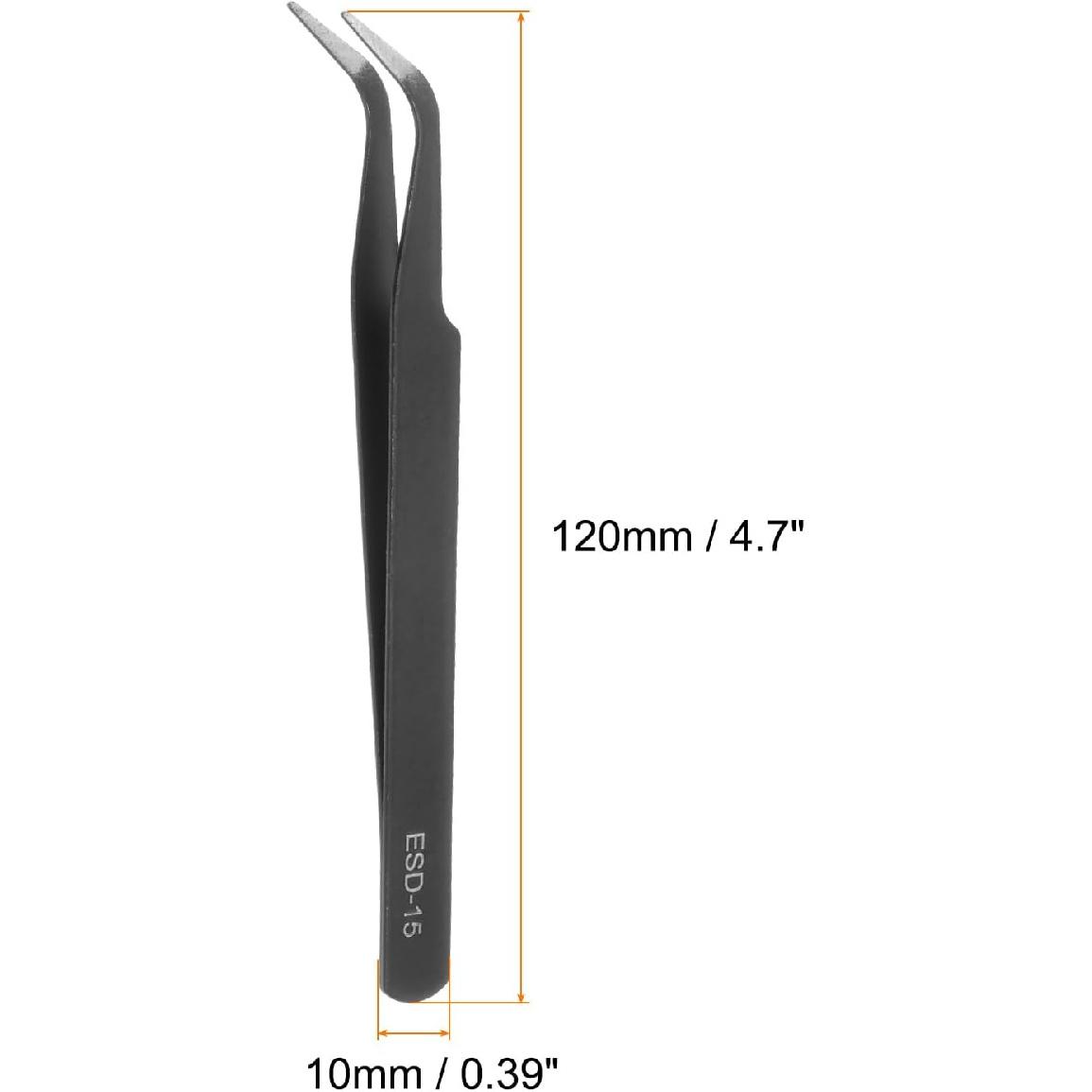 HARFINGTON 5Pcs Precision Tweezers Set ESD-15 120mm Curved Anti-Static Anti-Magnetic Stainless Steel Precision Technology Tweezers Kit for Craft
