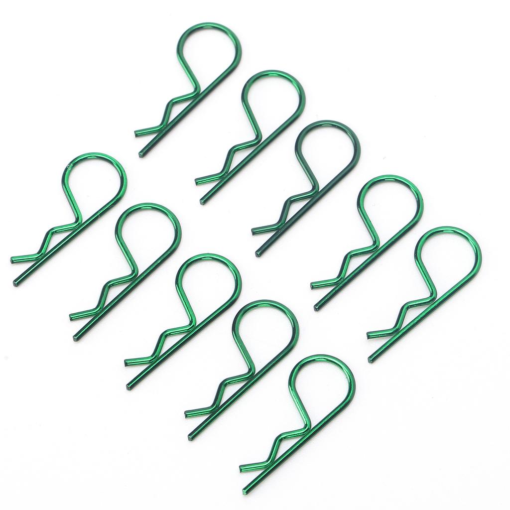 10Pcs RC Car Shell Clip RShape Metal Body Clips Pins Green for 15 16 18 110 RC Car(Green )