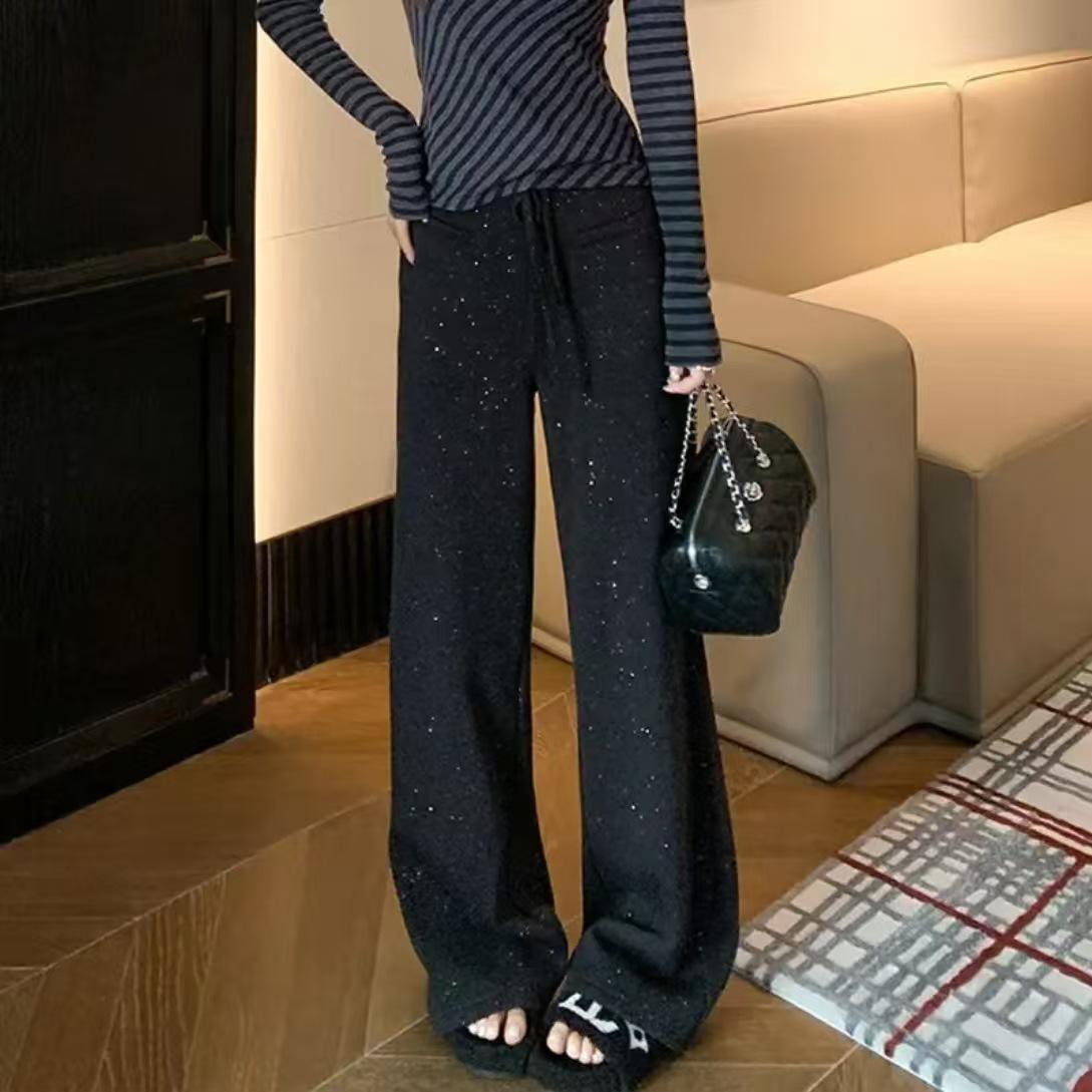 2025 Autumn/Winter Maternity Velvet Drape Wide-Leg Drawstring Pants L