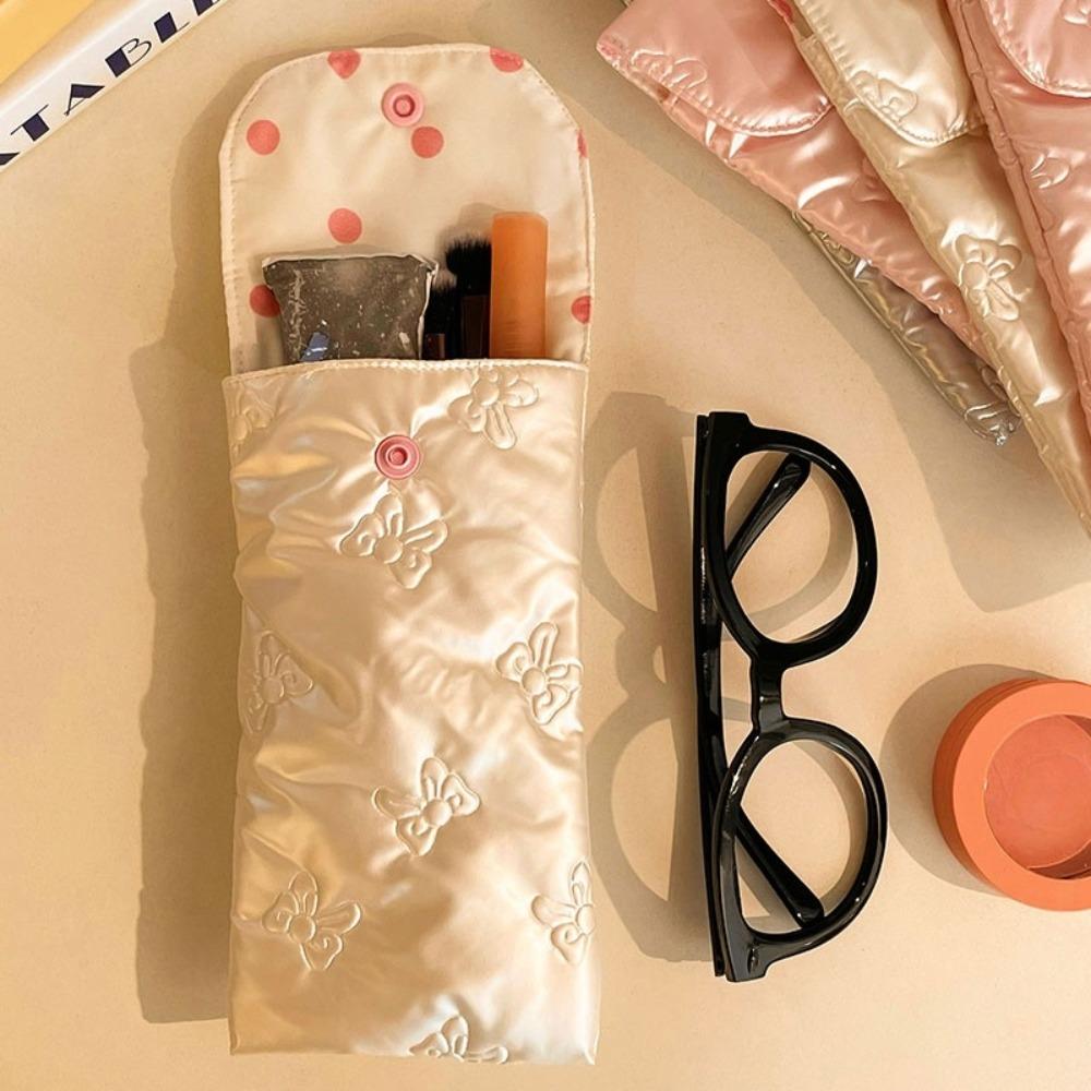 Cotton Filled Bow Pattern Eyeglasses Case Korean Style Makeup Brush Bag  Eyewear Accessories