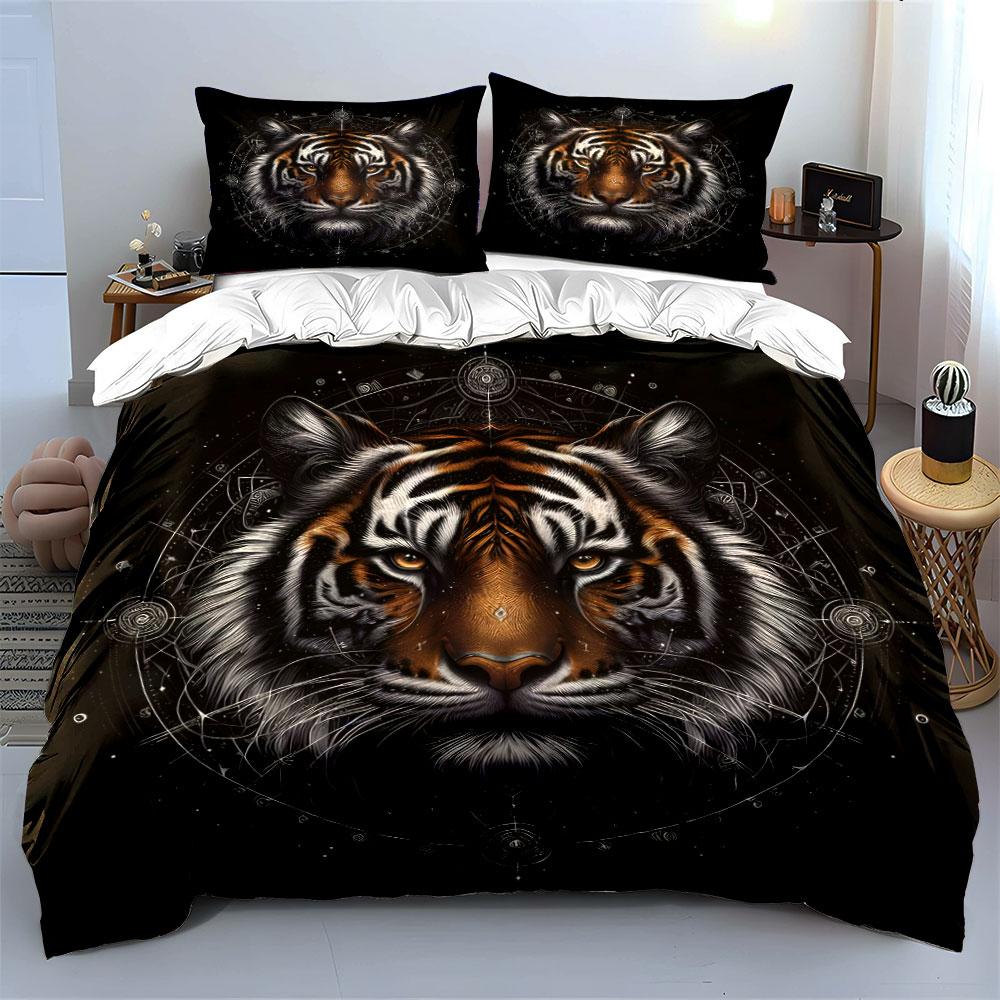Geometric Tiger Art Three-Piece Decor Exquisite Three-Piece Bedding Set Gift For Kids And Adults