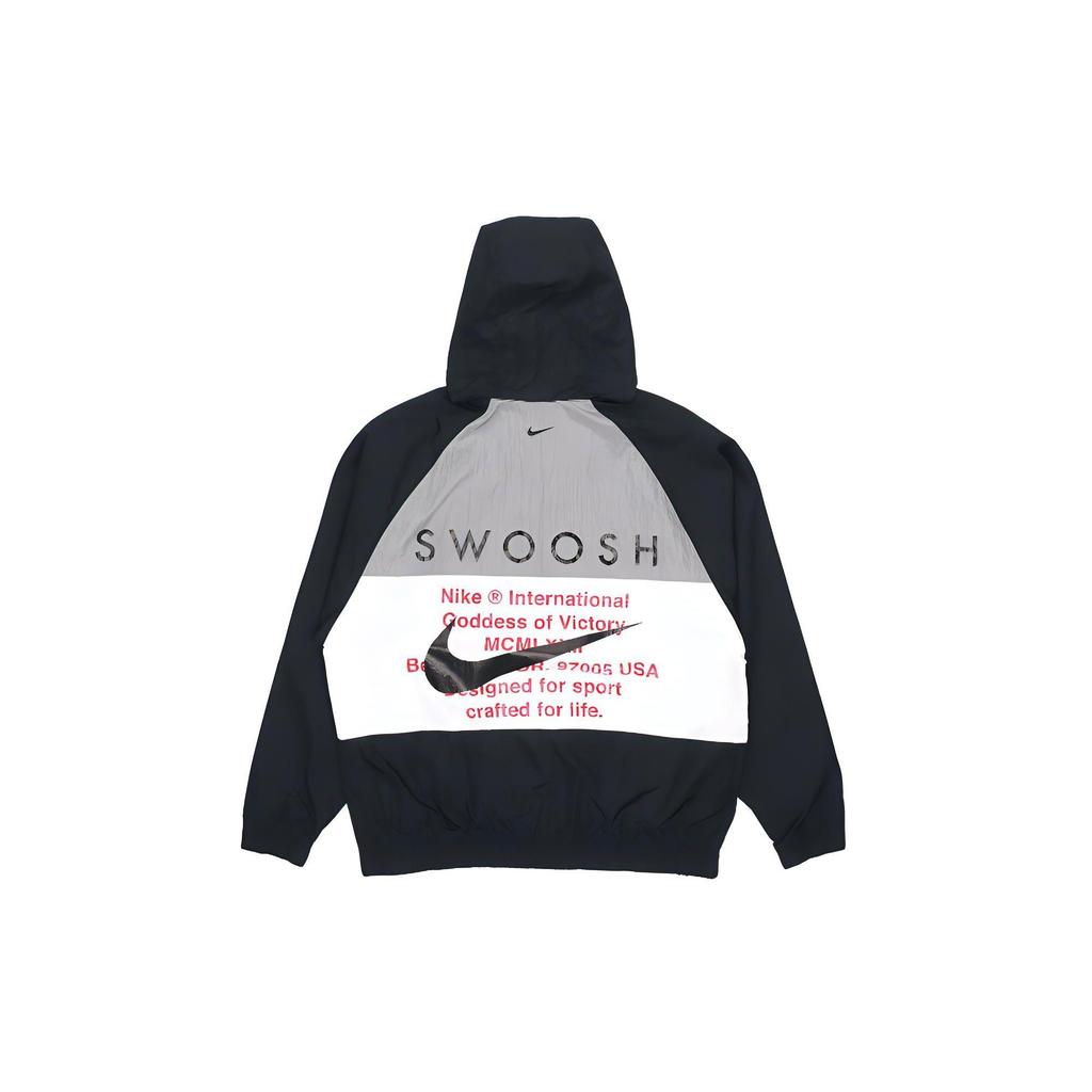 Nike Swoosh Çift Kancalı Rüzgar Geçirmez Spor Dokuma Kapüşonlu Ceket Erkek Ceketler Siyah DJ9647-011