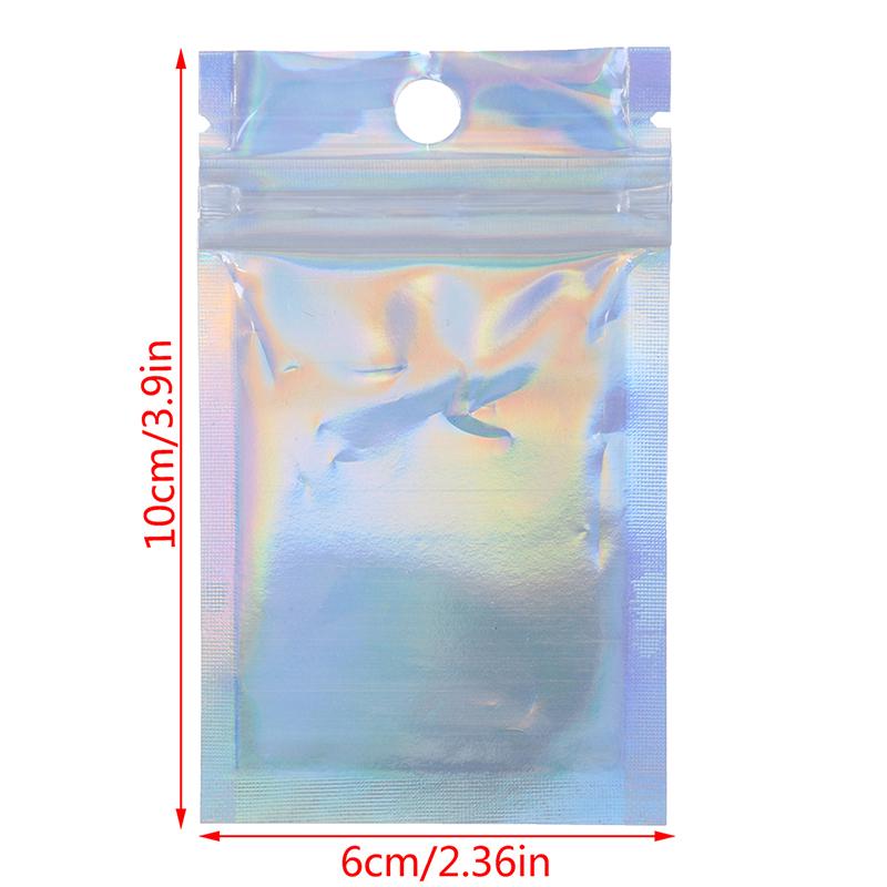 

100 шт. прозрачный лазерный алюминиевый фольгированный пакет самоклеящаяся застежка-молния упаковка 6x10cm