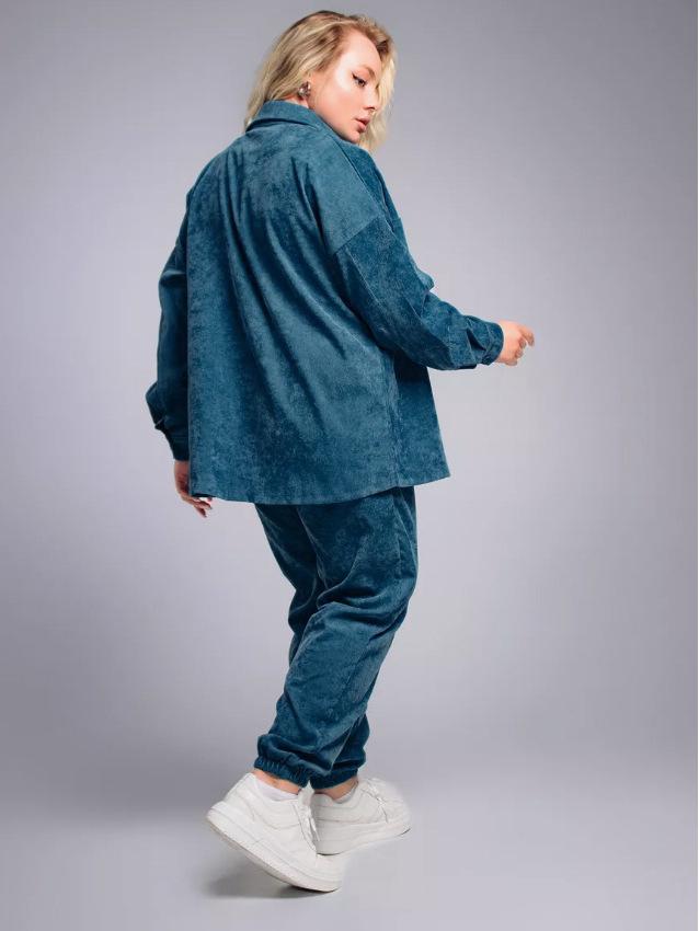 2025 Retro Plus Size Women's Lapel Shirt and Corduroy Pants Set