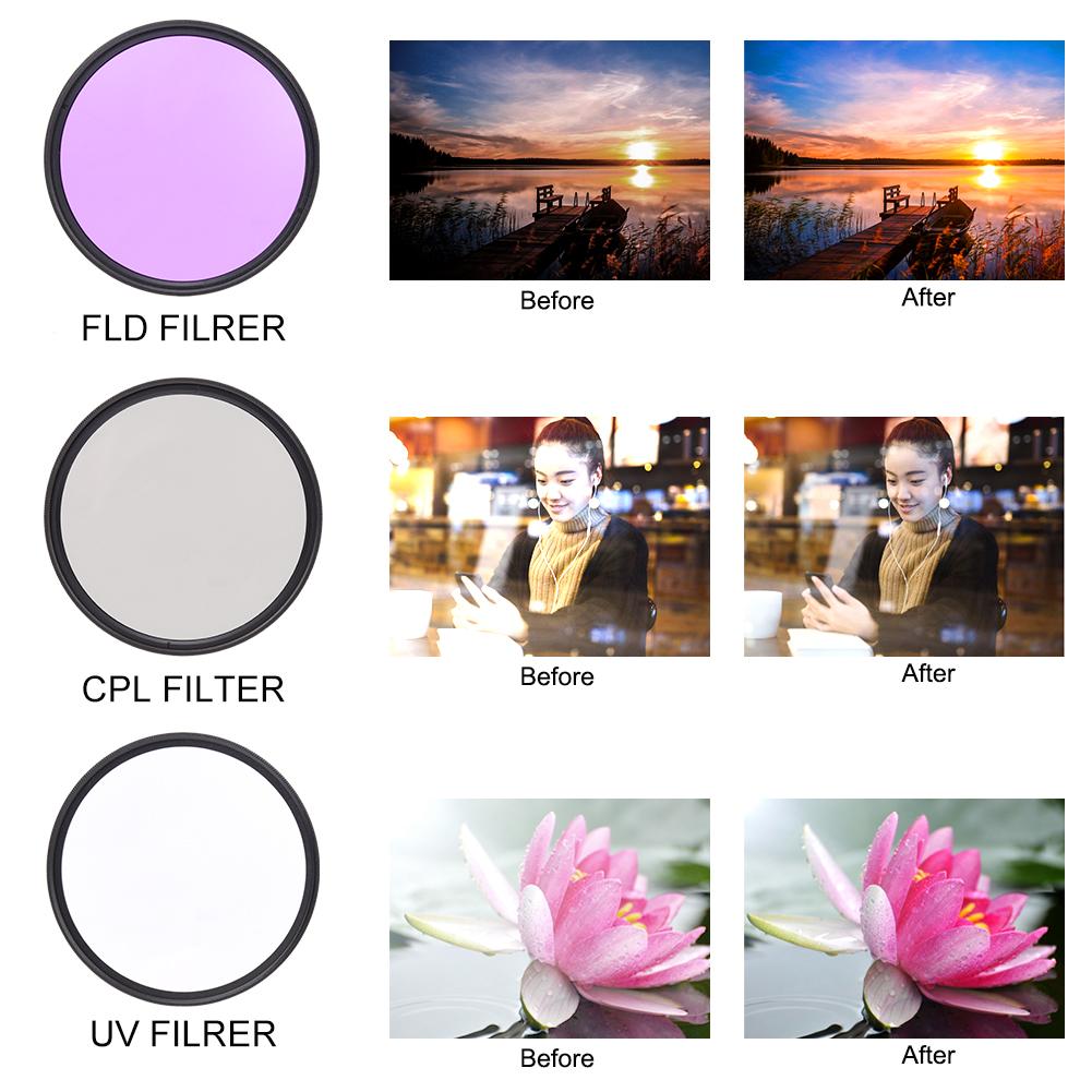 3 Pcs 67mm UV CPL FLD Camera Filters Kit for Canon Nikon DSLR Cameras