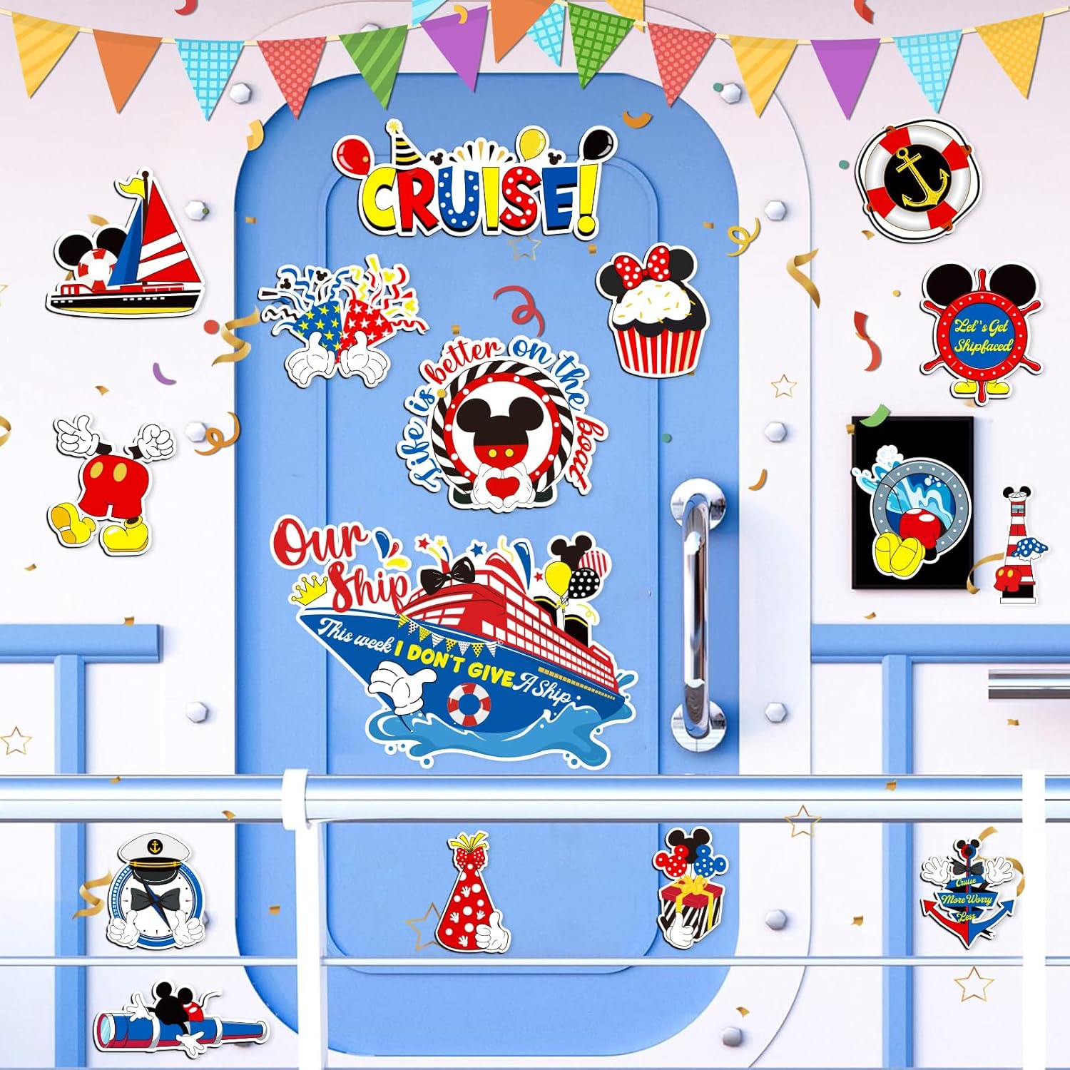 16pcs Reflective Captain & Mouse Cruise Door Decorations - Cute Summer Life Magnetic Stickers & Decals for Cars, Refrigerator, Carnival Cruise Ship,
