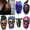 3 peças de Tatuagem Temporária Tatuagens Temporárias Realistas Caveira Com Flores Azuis Caveira Com Dreadlocks Caveira Com Corvo Para Mulheres