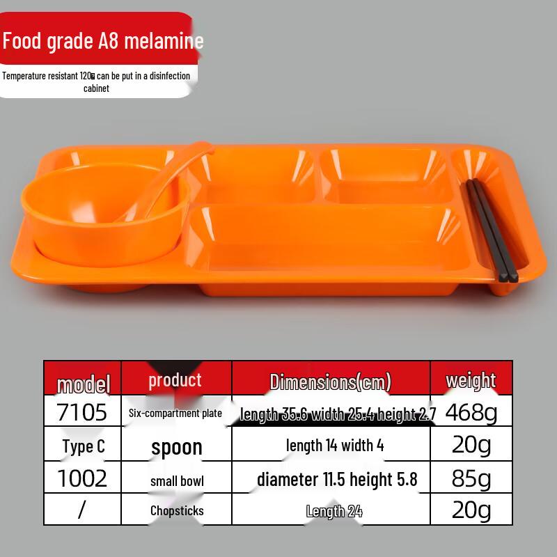 Melamine Rectangular Multi-Compartment Cafeteria Tray