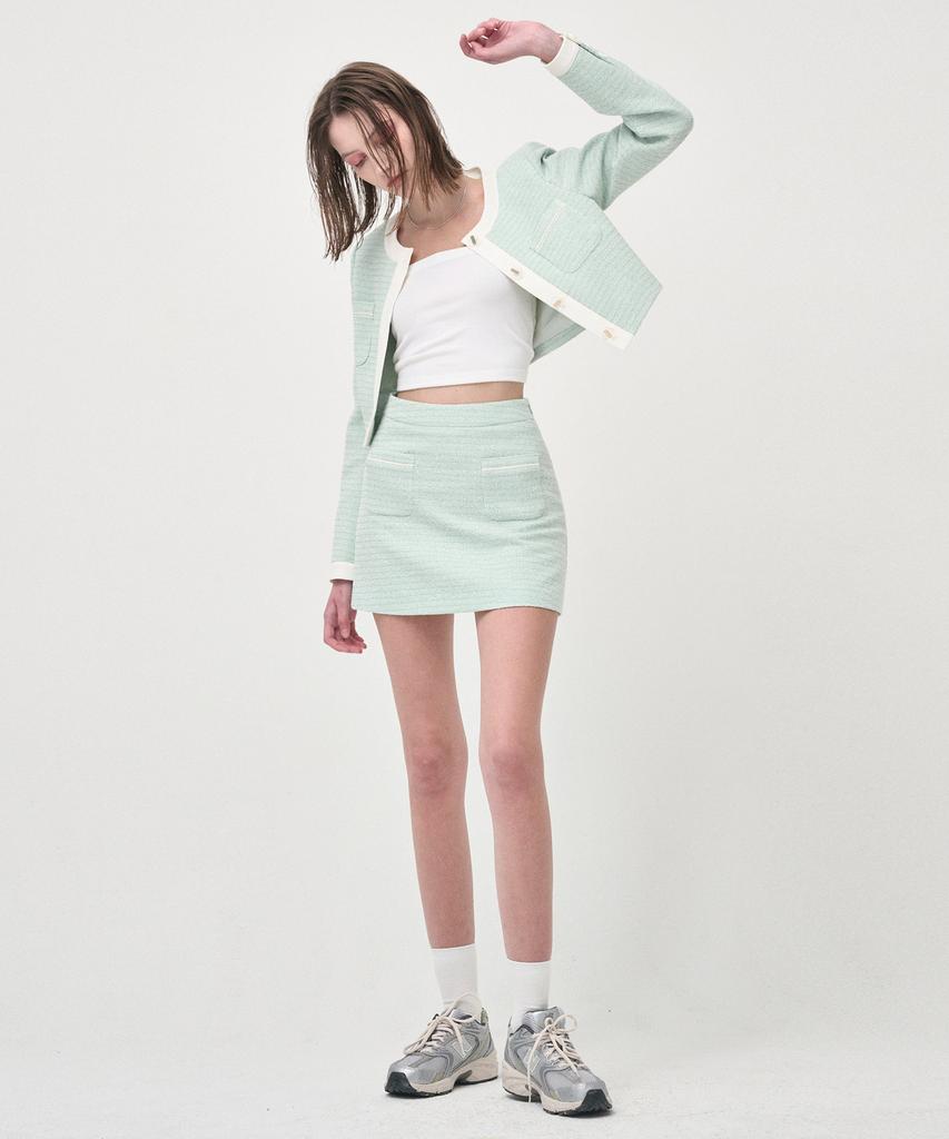 Etmont Piping Pocket Tweed Mini Skirt, Mint