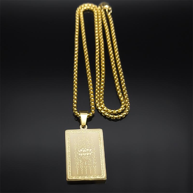 Schriftzeichen Thailand Buddhistische Plaketten Lotus Anhänger Halsketten für Männer Frauen Edelstahl Religiöser Wunsch Talisman Kette Schmuck