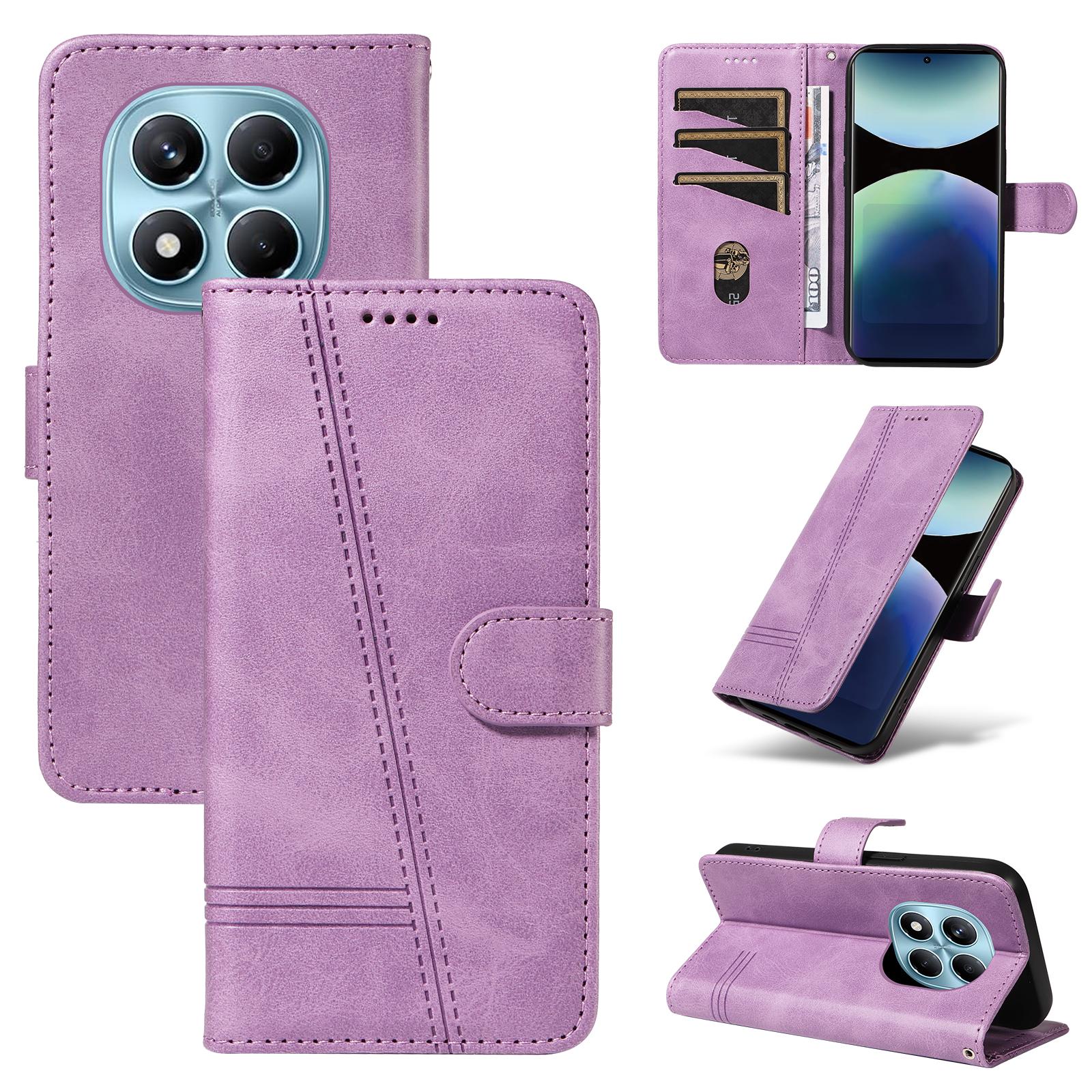 

For Xiaomi Redmi Note 14 Pro 4G Wallet Case T-Shape Lines Leather Phone Cover Stand Light Purple