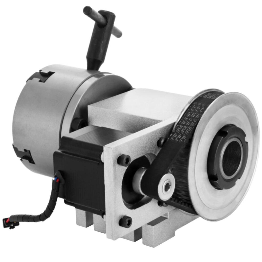 CNC Rotational Rotary Axis 4-Jaw Chuck 100mm Hollow Shaft 4th Axis Rotary Axis Tailstock CNC Router Engraver Machine