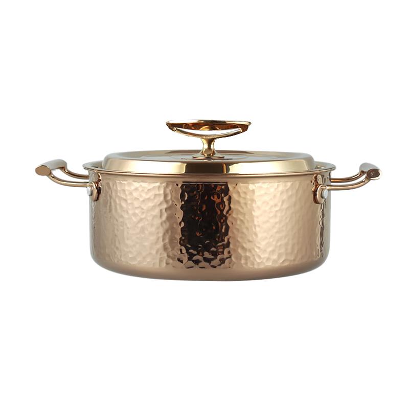 

Jing Qing Fu 304 Stainless Steel 3-Layer Double Handle Pot with Hammered Copper Texture